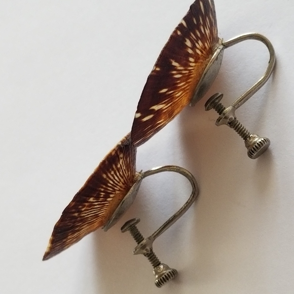 Vintage seashell screwback earrings sea shell silver tone ocean beach co… - Picture 9 of 10